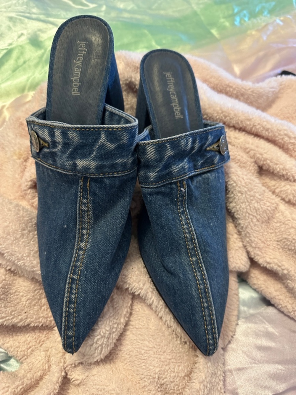 Jeffrey Campbell Denim Pointed-Toe Mule Slides - Blue